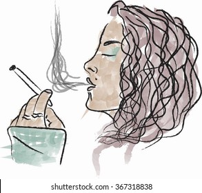 side portrait smoking a cigarette