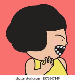 Side Profile Of Angry Girl Screaming With Wide Open Mouth Concept Card Character illustration