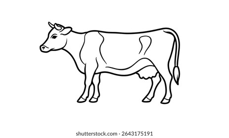 Side Profile Cow Line Drawing.