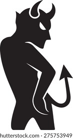 Side Profile Devil Silhouette Crouching Demon with Horns and Pointed Tail Lurking Pose