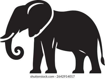 Side profile elephant silhouette in a calm standing pose, perfect for peaceful wildlife illustrations and nature conservation themes.