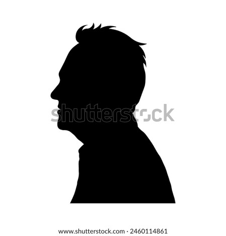 Side profile face portrait middle aged male vector black silhouette.	