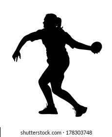 Side Profile of Girl Discus Thrower Turning to Throw Silhouette