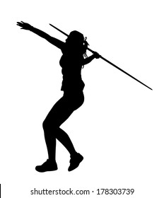 Side Profile of Girl Javelin Thrower Running up to Throw Silhouette