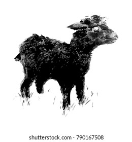Side profile illustration of an evil black sheep.