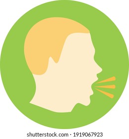 Side profile of man coughing icon on green background. Royalty free and fully editable. 
