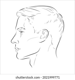 Side profile man face  Male portrait young beautiful boy and trendy hairdo  Two angles view guy  Vector sketch line illustration 