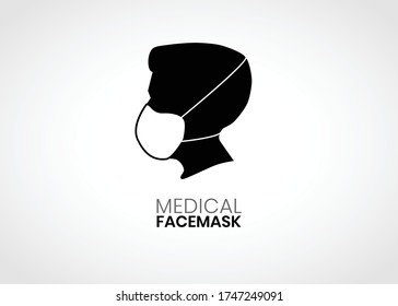 Side profile of man wearing medical mask to prevent from virus and bacterial infections. Vector illustration.