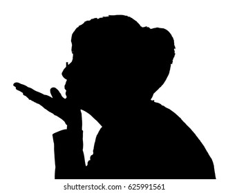 Side Profile Portrait Silhouette Of Elderly Lady Blowing A Kiss  