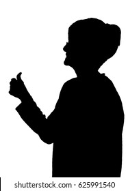 Side Profile Portrait Silhouette Of Happy Elderly Lady Showing Thumbs Up  Sign