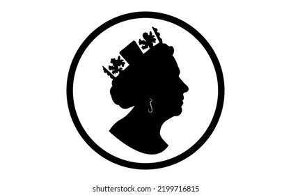 side profile of Queen Elizabeth II. The Queen's silhouette portrait, round icon vector illustration isolated on white background  svg
