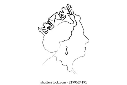 side profile of Queen Elizabeth. The Queen's in line art portrait, vector illustration isolated on white background  svg