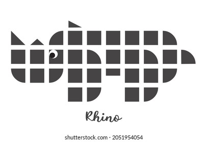 Side profile shape of a rhino created from squares and shapes. Vector illustration on a white background.