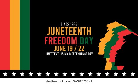 Side profile silhouette of an African man against a Juneteenth inspired background. Afrocentric design with copy space for a title or message in motion capture format.