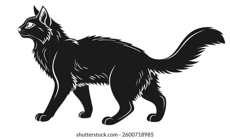 side profile or silhouette of cat, black and white, vector art.