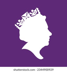 Side profile silhouette of Queen Elizabeth wearing a crown