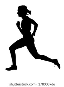 Side Profile of Speeding Female Track Runner Silhouette