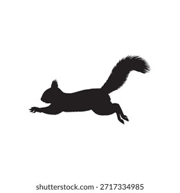 A side profile of a squirrel dashing forward silhouette vector flat illustration on white background