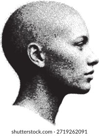 Vista de perfil lateral da cabeça humana careca no padrão de meio-tom