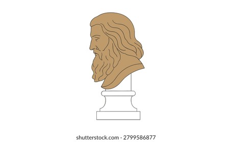 Side profile view of a classical bearded philosopher bust on a pedestal, capturing the essence of antique sculpture and intellectual history in a minimal artistic style.