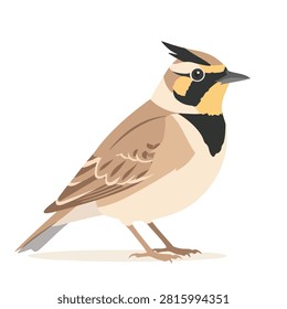 A side profile view of a Horned Lark bird with distinctive facial markings and small horns illustrated in a clean flat design style