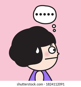 Side Profile View Of Surprised Girl With Speechless Bubble Concept Card Character illustration
