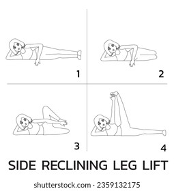 Side Reclining Leg Lift Yoga Manga Tutorial How Cartoon Vector Illustration Black and White