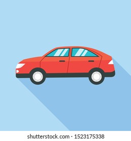 Side red car icon. Flat illustration of side red car vector icon for web design