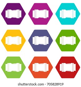 Side release buckle icon set many color hexahedron isolated on white vector illustration