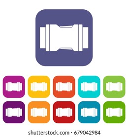 Side release buckle icons set vector illustration in flat style In colors red, blue, green and other