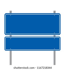 Side road blank blue sign. 3d illustration isolated on white background