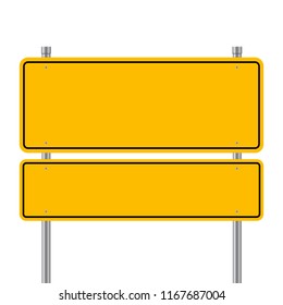 Side road blank yellow sign. 3d illustration isolated on white background