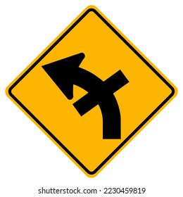 Side Road Junction On A Curve Left Symbol Sign, Vector Illustration, Isolated On White Background Label .EPS10 