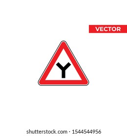 Side road junction, traffic sign, vector illustration. Red road sign on white background

