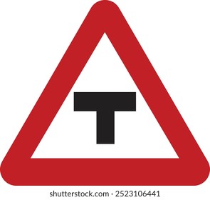 Side road junction, traffic sign, vector illustration. Red road sign on white background.