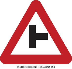Side road junction, traffic sign, vector illustration. Red road sign on white background