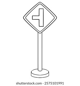 side road left traffic sign illustration hand drawn outline vector