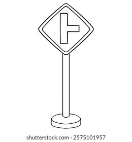 side road right traffic sign illustration hand drawn outline vector
