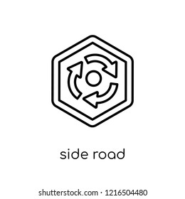 side road sign icon. Trendy modern flat linear vector side road sign icon on white background from thin line traffic sign collection, editable outline stroke vector illustration