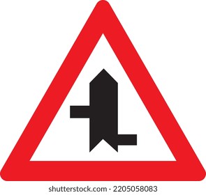 Side Roads Ahead Right-Left Warning Sign Vector