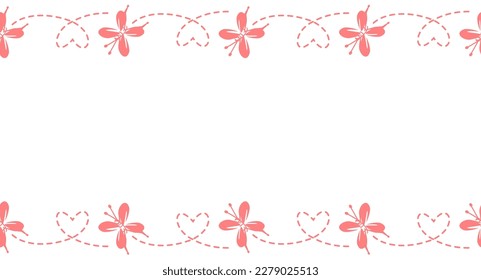 Side seamless pattern with butterfly cartoons and heart dot line on white background vector illustration.