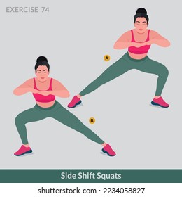 Side Shift Squats exercise, Woman workout fitness, aerobic and exercises.