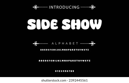 Side Show font modern bouncy typeset, lively friendly alphabet. Playful cheerful letters in Los Muertos Mexican style for menus, labels, signage, ads, crafts and comic book. Vector typographic design