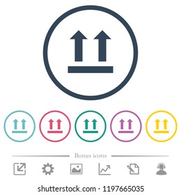 Side up sign flat color icons in round outlines. 6 bonus icons included.