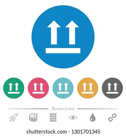 Side up sign flat white icons on round color backgrounds. 6 bonus icons included.