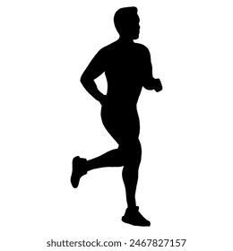 SIDE SILHOUETTE IN BLACK OF A MAN JOGGING TOWARDS THE RIGHT