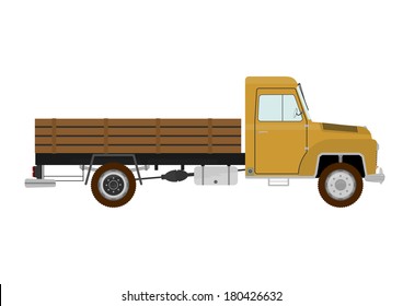 The side silhouette of a vintage truck isolated on a white background.  Vector