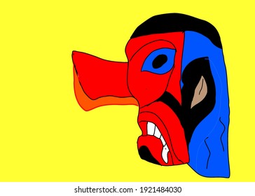 side sketch cartoon face with evil character