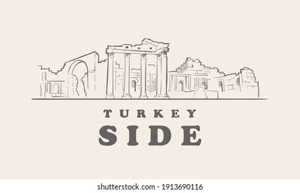 Side skyline, turkey hand drawn illustration