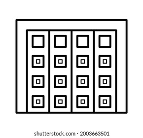 Puerta de garaje seccional corredera lateral. Ilustración vectorial en blanco y negro. Icono de línea de la puerta de almacén cerrada. Símbolo del elemento de diseño exterior. Objeto aislado sobre fondo blanco